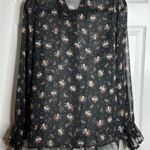 Topshop Black Floral Blouse embellishment sheer